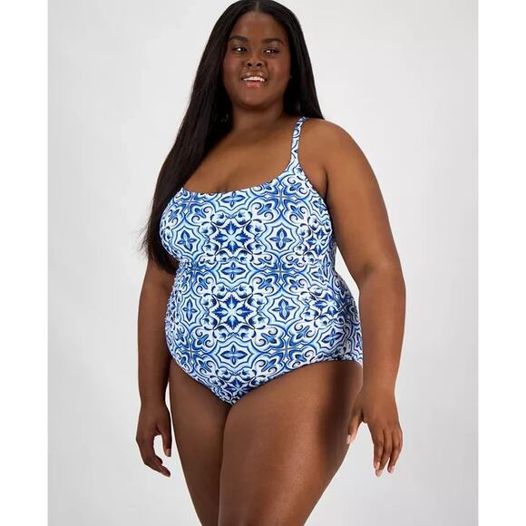 La Blanca Plus Size Alboran Sea One-Piece Swimsuit, Blue, Size 18W 0402 - Picture 1 of 3